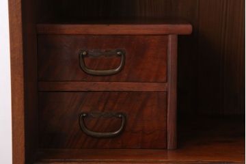 レトロ家具　ダイヤガラス!幅狭サイズ　昭和レトロなアンティーク茶箪笥