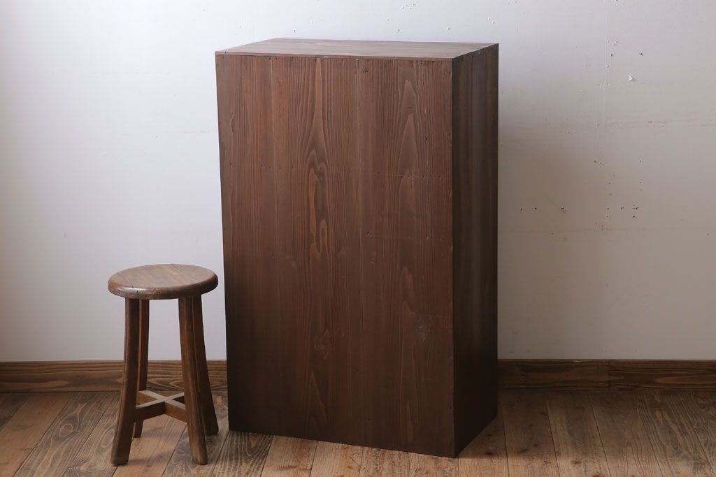 レトロ家具　ダイヤガラス!幅狭サイズ　昭和レトロなアンティーク茶箪笥