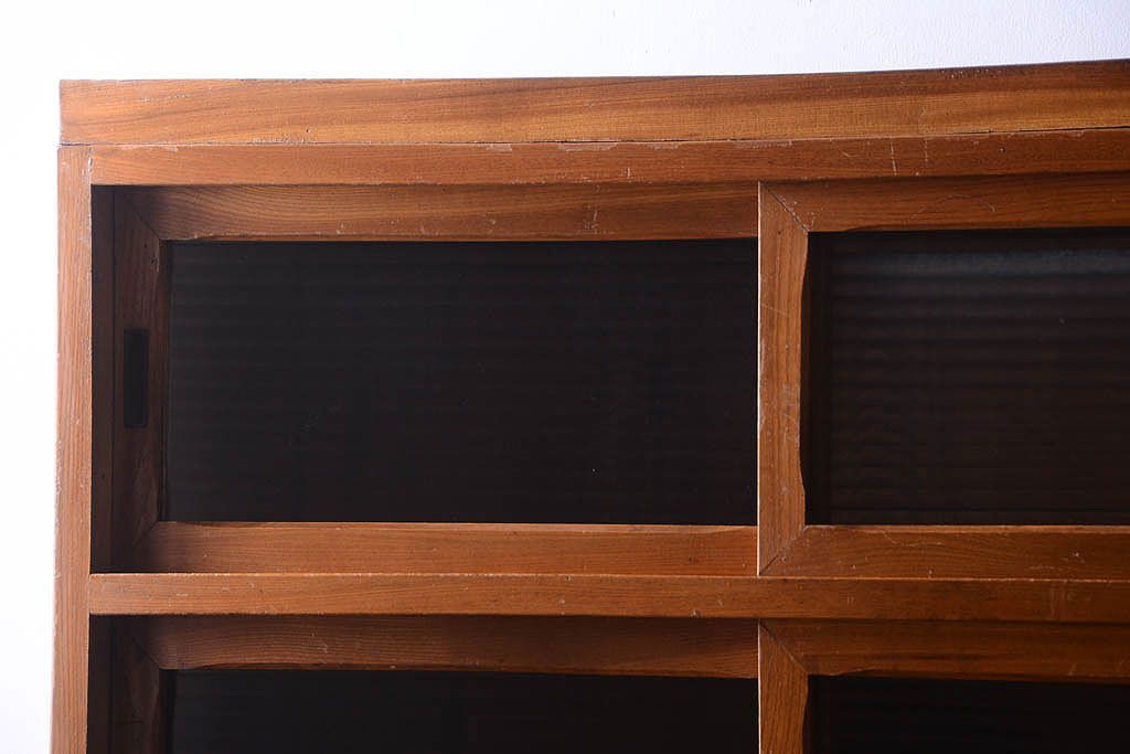 アンティーク家具　和製アンティーク　モールガラス入り!古い木製の重ね食器棚(カップボード)