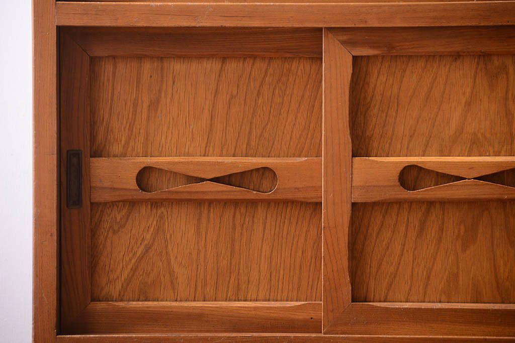 アンティーク家具　和製アンティーク　モールガラス入り!古い木製の重ね食器棚(カップボード)