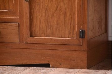 アンティーク家具　和製アンティーク　モールガラス入り!古い木製の重ね食器棚(カップボード)