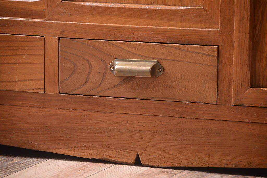 アンティーク家具　和製アンティーク　モールガラス入り!古い木製の重ね食器棚(カップボード)