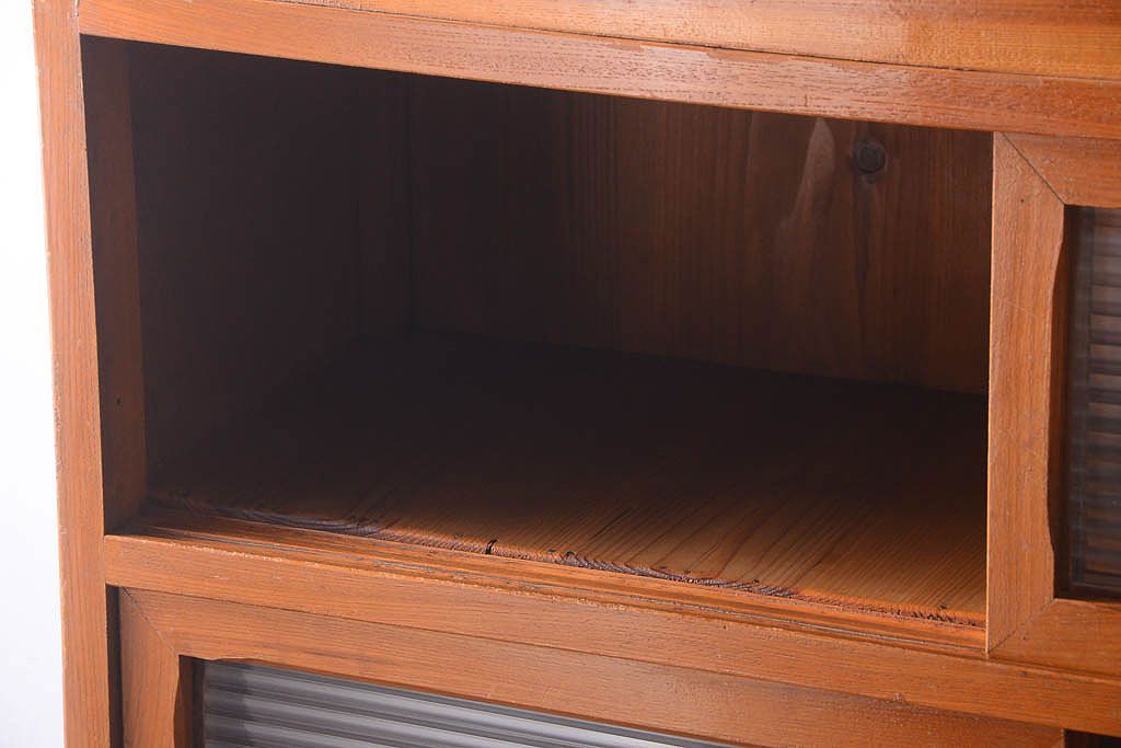 アンティーク家具　和製アンティーク　モールガラス入り!古い木製の重ね食器棚(カップボード)