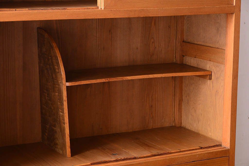 アンティーク家具　和製アンティーク　モールガラス入り!古い木製の重ね食器棚(カップボード)