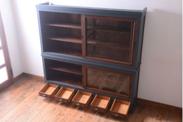 アンティーク家具　引き出し5杯付き!二段重ねの大きなペイント収納棚