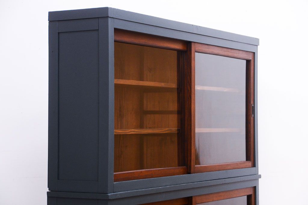 アンティーク家具　引き出し5杯付き!二段重ねの大きなペイント収納棚