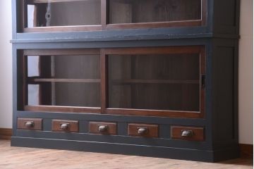 アンティーク家具　引き出し5杯付き!二段重ねの大きなペイント収納棚