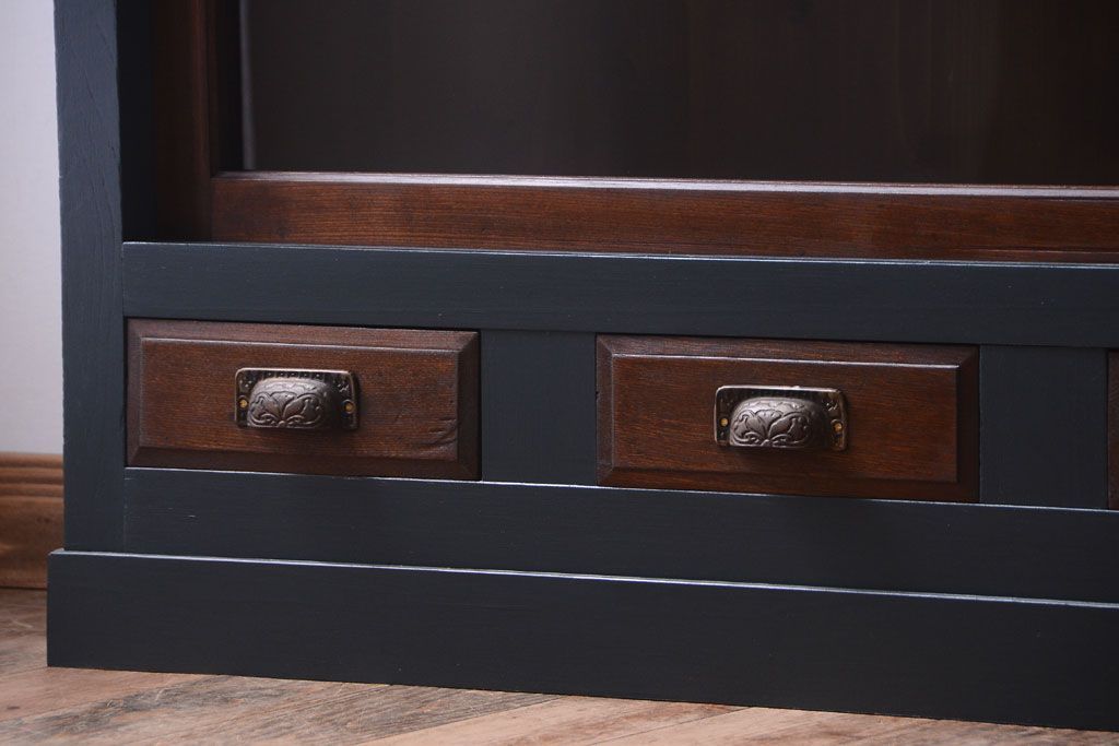 アンティーク家具　引き出し5杯付き!二段重ねの大きなペイント収納棚