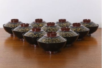 アンティーク雑貨　和製アンティーク　木製蒔絵椀10客セット(漆器)