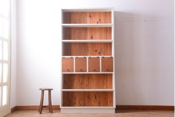 アンティーク家具　パタパタ戸棚付き!大きなペイント本棚(2)