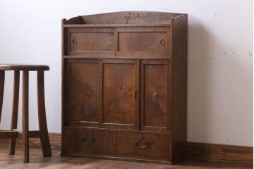 アンティーク家具　古民具・骨董　大正昭和期　前面カエデ材!小さな茶箪笥(茶棚・収納棚)