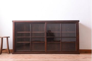 アンティーク家具　古い木のアンティークサイドボード(横型収納棚)(1)