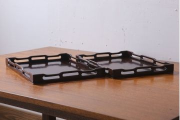 アンティーク雑貨　古民具・骨董　明治〜大正期　唐木材!紫檀材のアンティークトレー2枚セット(お盆)
