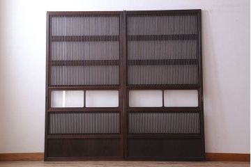 古民具・骨董　裏ガラス入り!ガラス帯のアンティーク格子戸2枚セット