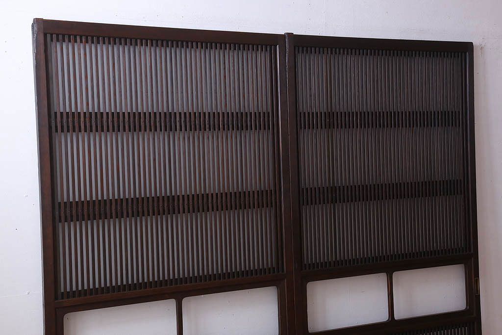 古民具・骨董　裏ガラス入り!ガラス帯のアンティーク格子戸2枚セット