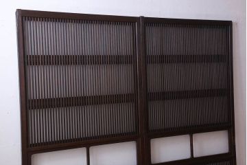 古民具・骨董　裏ガラス入り!ガラス帯のアンティーク格子戸2枚セット
