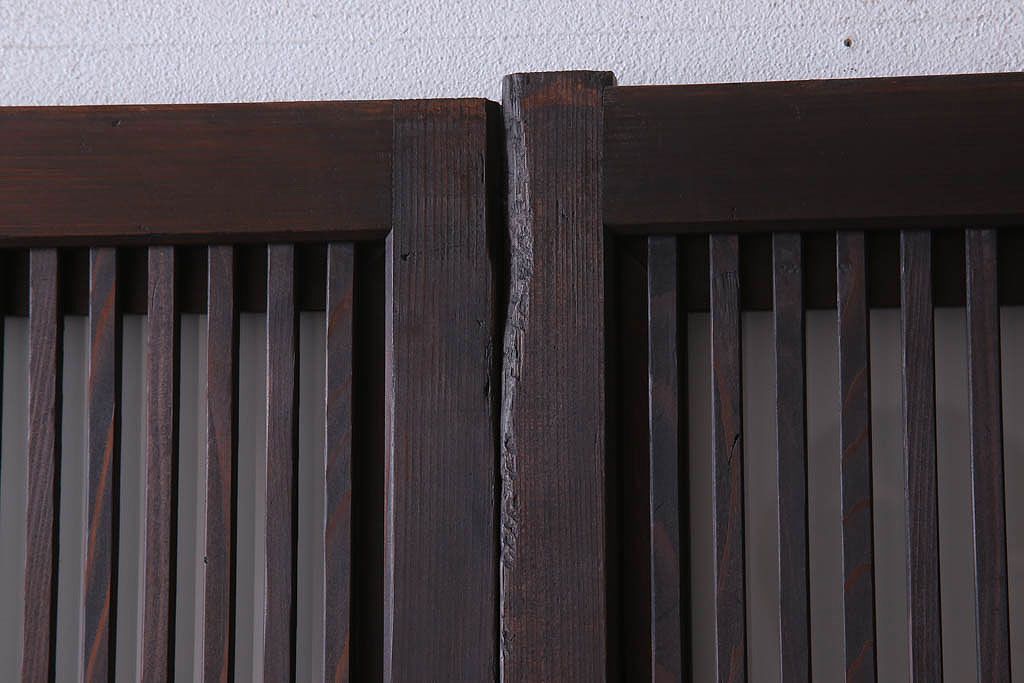 古民具・骨董　裏ガラス入り!ガラス帯のアンティーク格子戸2枚セット