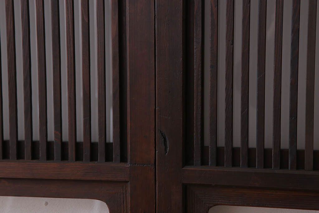 古民具・骨董　裏ガラス入り!ガラス帯のアンティーク格子戸2枚セット