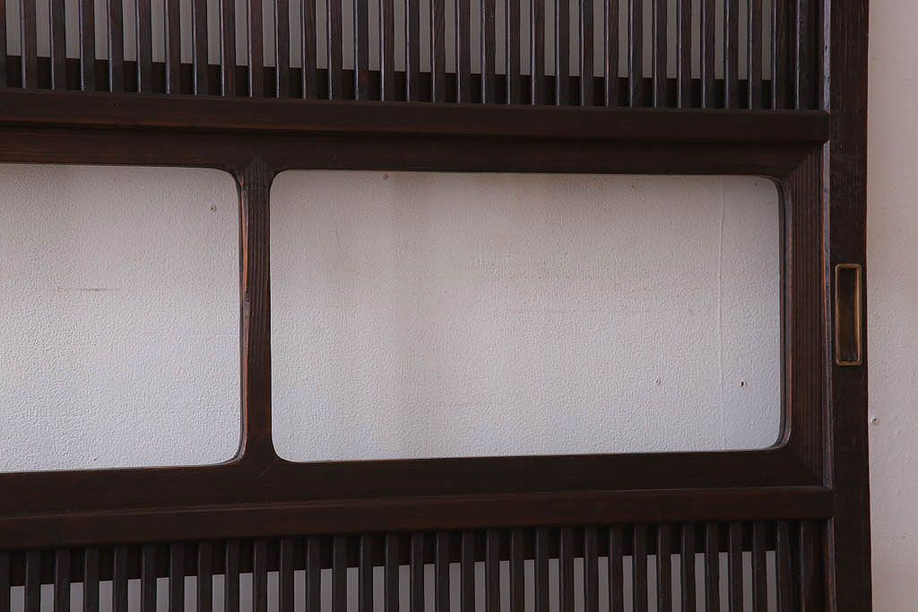 古民具・骨董　裏ガラス入り!ガラス帯のアンティーク格子戸2枚セット