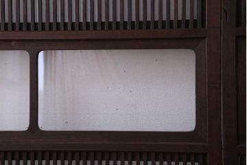 古民具・骨董　裏ガラス入り!ガラス帯のアンティーク格子戸2枚セット