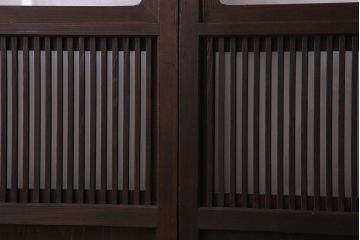 古民具・骨董　裏ガラス入り!ガラス帯のアンティーク格子戸2枚セット