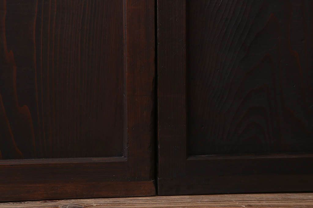 古民具・骨董　裏ガラス入り!ガラス帯のアンティーク格子戸2枚セット