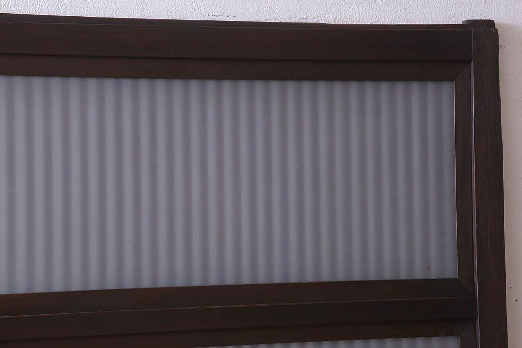 古民具・骨董　裏ガラス入り!ガラス帯のアンティーク格子戸2枚セット