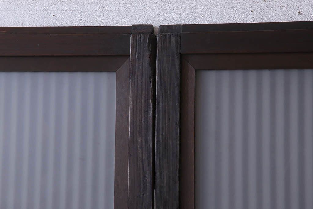 古民具・骨董　裏ガラス入り!ガラス帯のアンティーク格子戸2枚セット