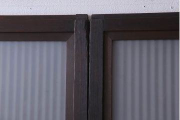 古民具・骨董　裏ガラス入り!ガラス帯のアンティーク格子戸2枚セット