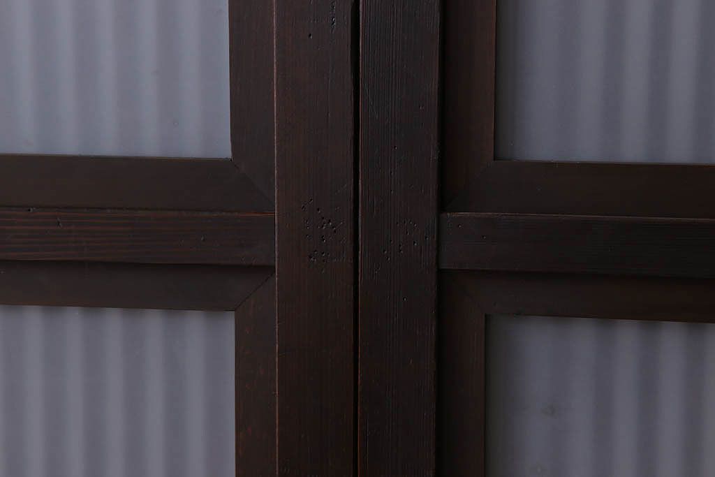 古民具・骨董　裏ガラス入り!ガラス帯のアンティーク格子戸2枚セット