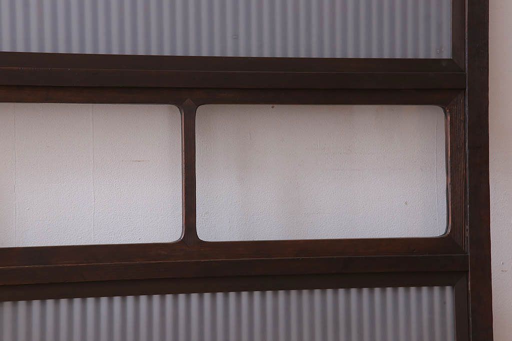 古民具・骨董　裏ガラス入り!ガラス帯のアンティーク格子戸2枚セット