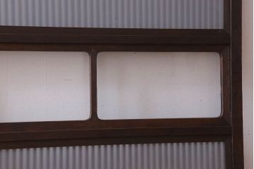 古民具・骨董　裏ガラス入り!ガラス帯のアンティーク格子戸2枚セット