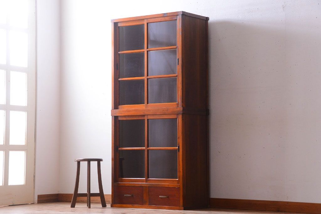 アンティーク家具　古民具・骨董　幅狭!アンティーク重ね収納棚(食器棚)