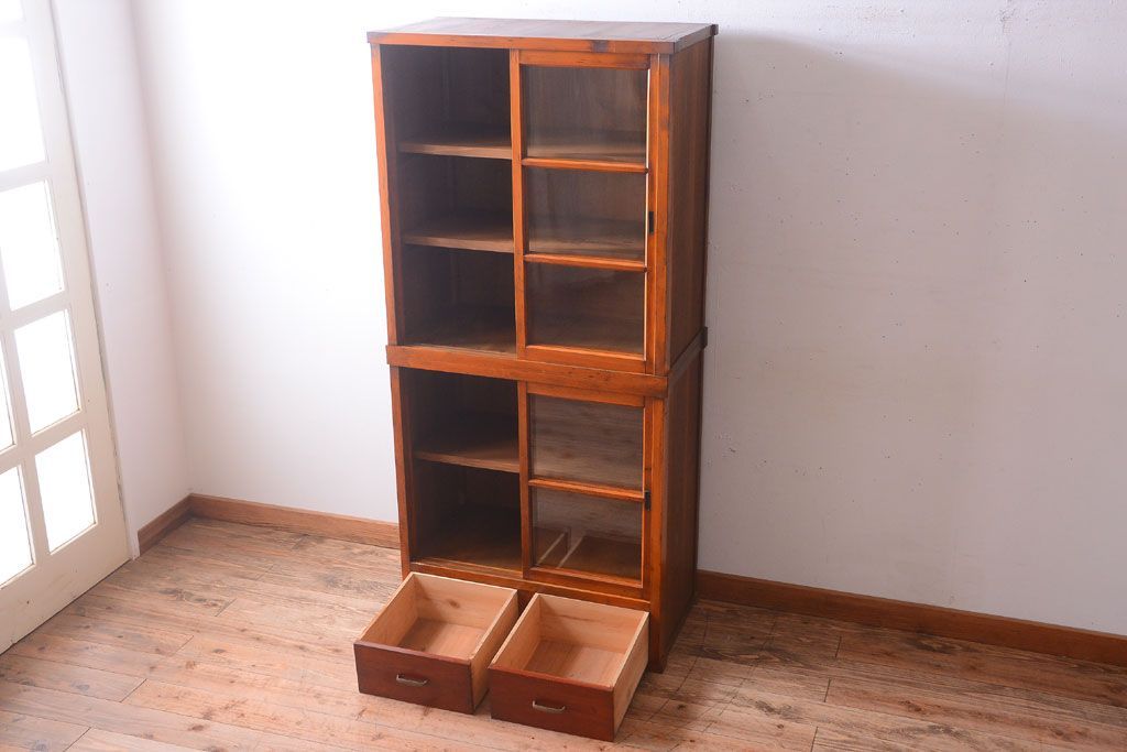 アンティーク家具　古民具・骨董　幅狭!アンティーク重ね収納棚(食器棚)