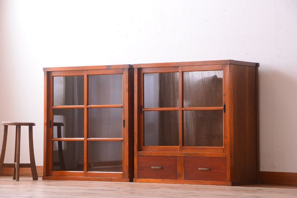 アンティーク家具　古民具・骨董　幅狭!アンティーク重ね収納棚(食器棚)