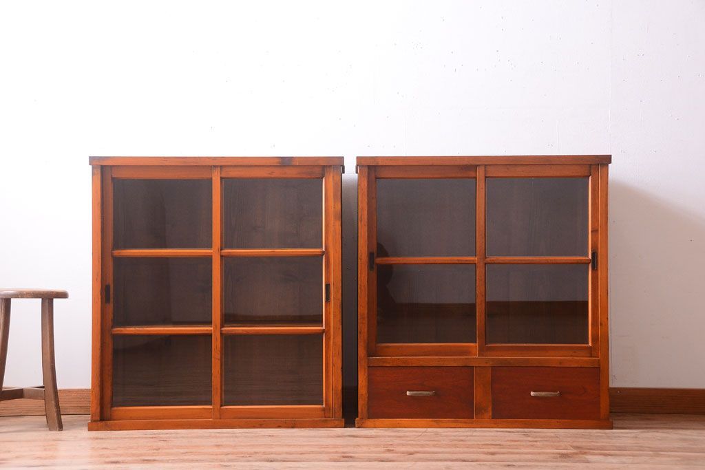 アンティーク家具　古民具・骨董　幅狭!アンティーク重ね収納棚(食器棚)