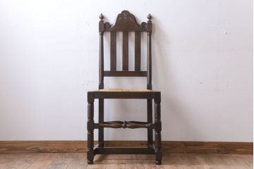 アンティーク家具　イギリスアンティーク　ラッシ座面チェア(1)