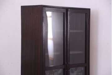 レトロ家具　薄型!レトロガラスがおしゃれなアンティーク本箱(収納棚)