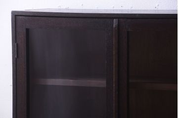 レトロ家具　薄型!レトロガラスがおしゃれなアンティーク本箱(収納棚)