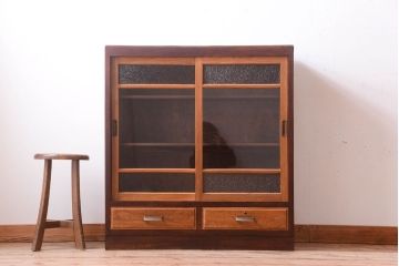 レトロ家具　ダイヤガラス入り!昭和レトロ　小ぶりな本箱