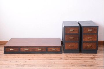 アンティーク家具　古いカバ材の上質な組み立て式両袖机(デスク)