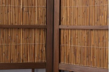 古民具・骨董　古い木味の四連屏風衝立て(パーテーション)(3)