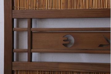 古民具・骨董　古い木味の四連屏風衝立て(パーテーション)(3)