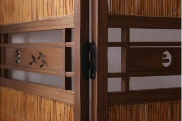 古民具・骨董　古い木味の四連屏風衝立て(パーテーション)(3)