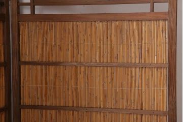 古民具・骨董　古い木味の四連屏風衝立て(パーテーション)(3)