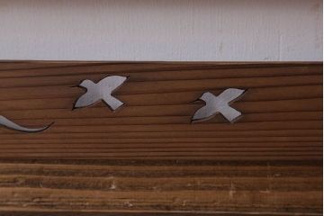 古民具・骨董　古い木味の四連屏風衝立て(パーテーション)(3)