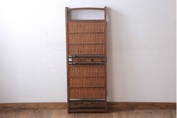 古民具・骨董　古い木味の四連屏風衝立て(パーテーション)(3)