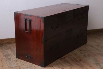 アンティーク家具　明治期　古民具・骨董　アンティーク二本松箪笥ローボード(時代箪笥・衣装箪笥)