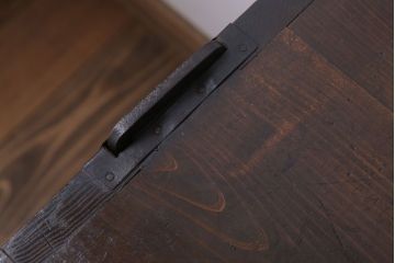 アンティーク家具　前面欅・側面栗材　大正期　結霜ガラス入りアンティークローボード(収納棚)