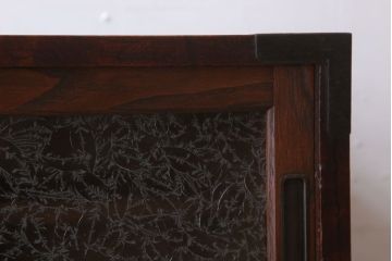 アンティーク家具　前面欅・側面栗材　大正期　結霜ガラス入りアンティークローボード(収納棚)